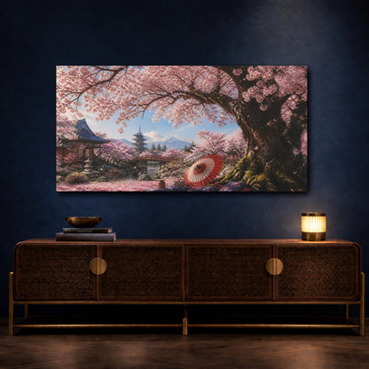 Mockup 4. Japanese Cherry Tree Picnic shown as canvas print