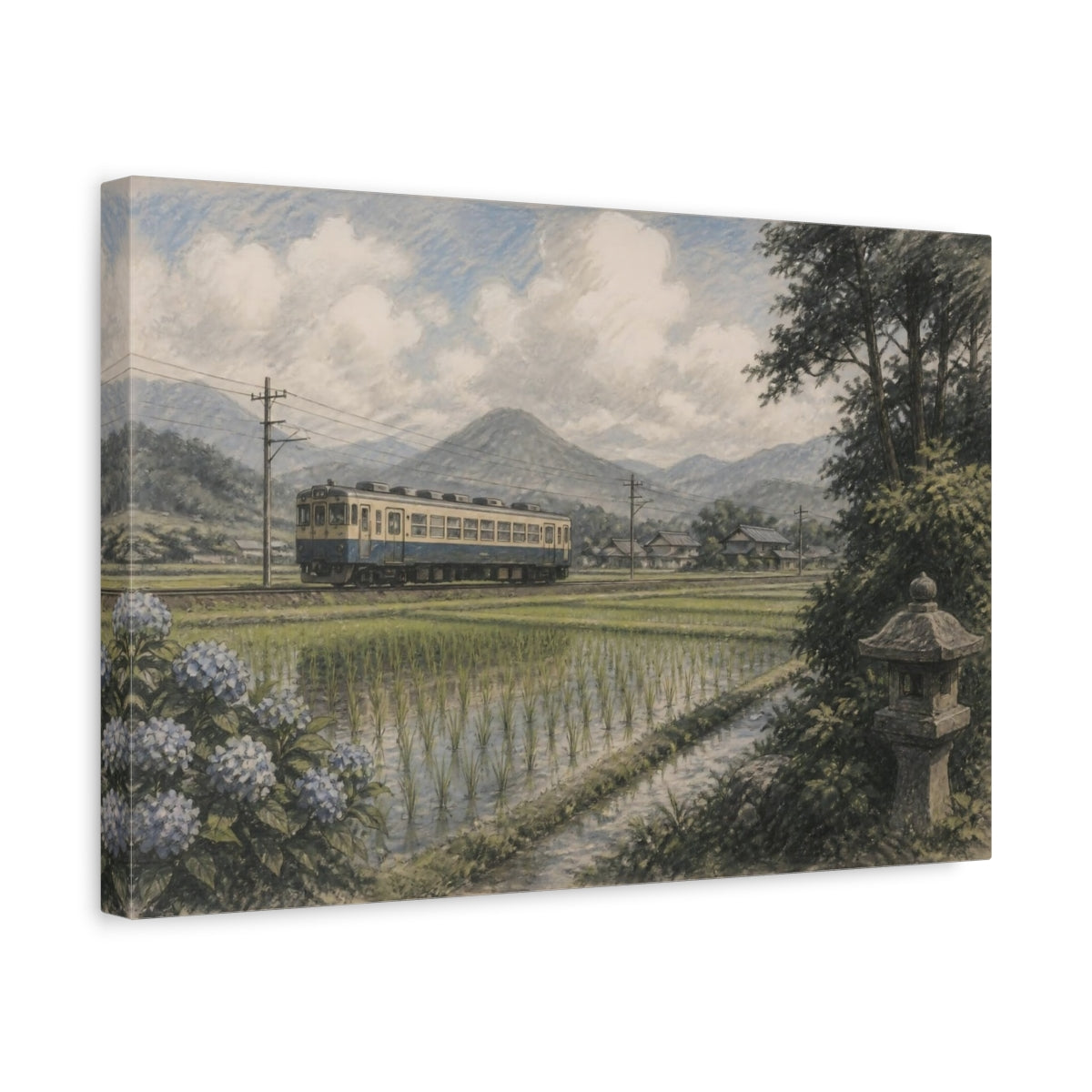Side Mockup 4. Japanese Countryside Train shown as canvas print