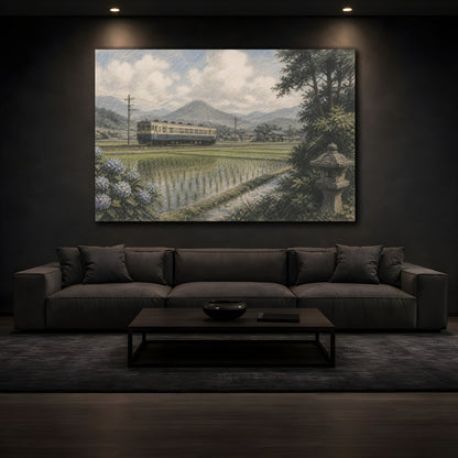 Mockup 3. Japanese Countryside Train shown as canvas print