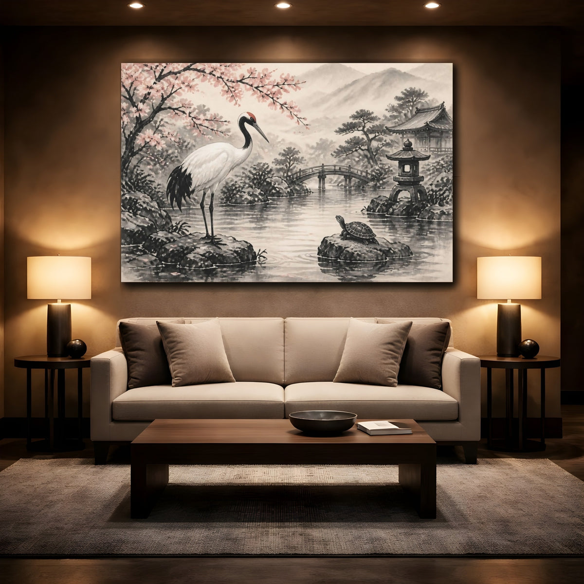 Mockup 2. Japanese Crane And Turtle shown as canvas print