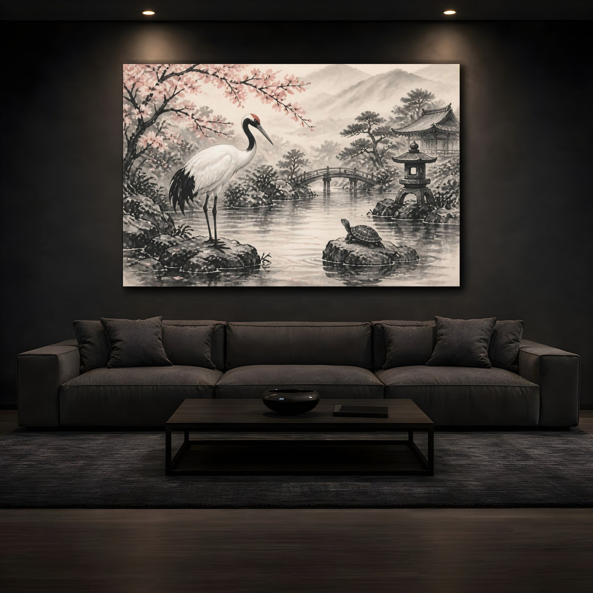 Mockup 3. Japanese Crane And Turtle shown as canvas print