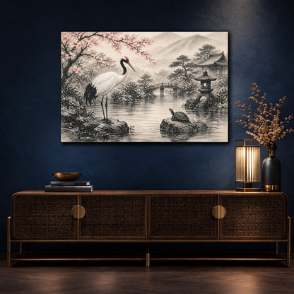 Mockup 4. Japanese Crane And Turtle shown as canvas print