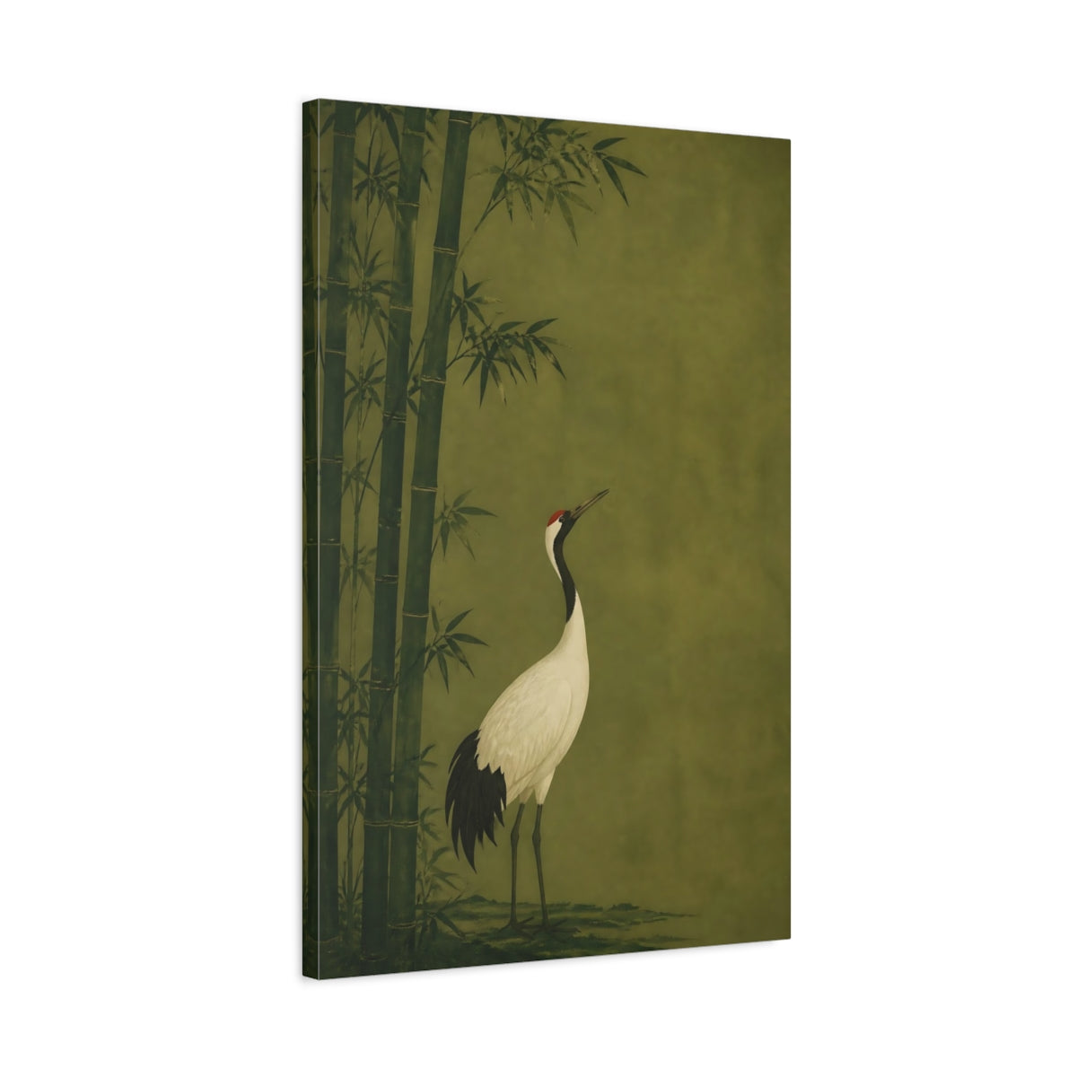 Side Mockup 2. Japanese Crane In Bamboo shown as canvas print