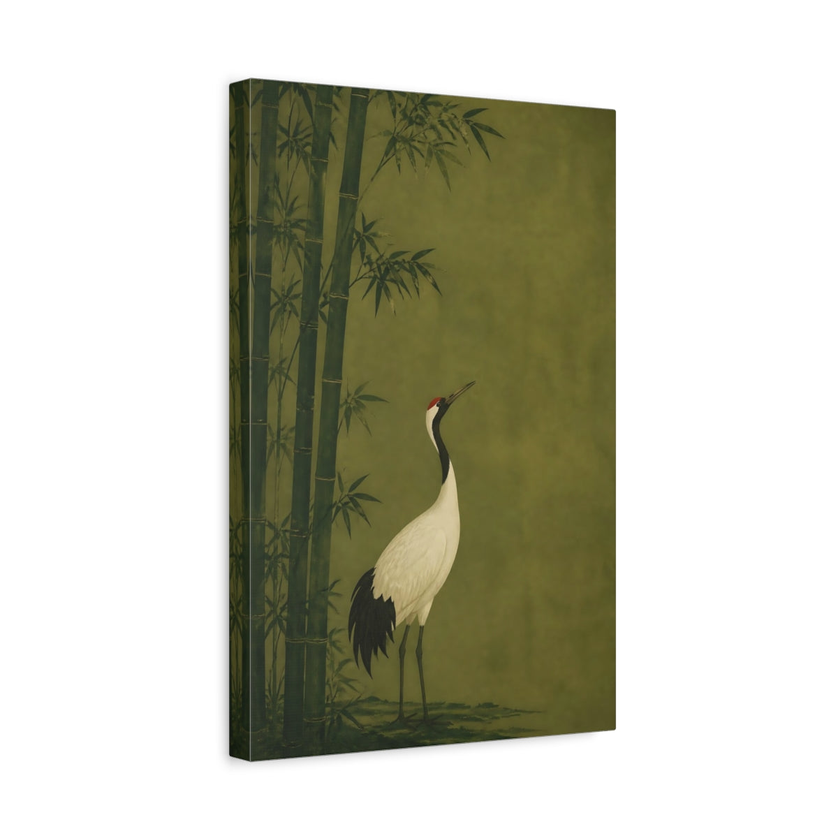 Side Mockup 4. Japanese Crane In Bamboo shown as canvas print