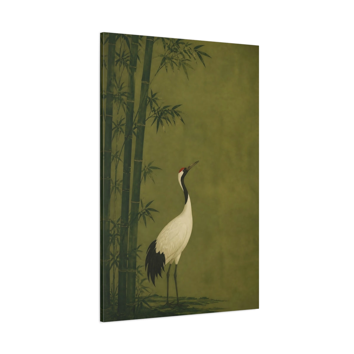 Side Mockup 1. Japanese Crane In Bamboo shown as canvas print