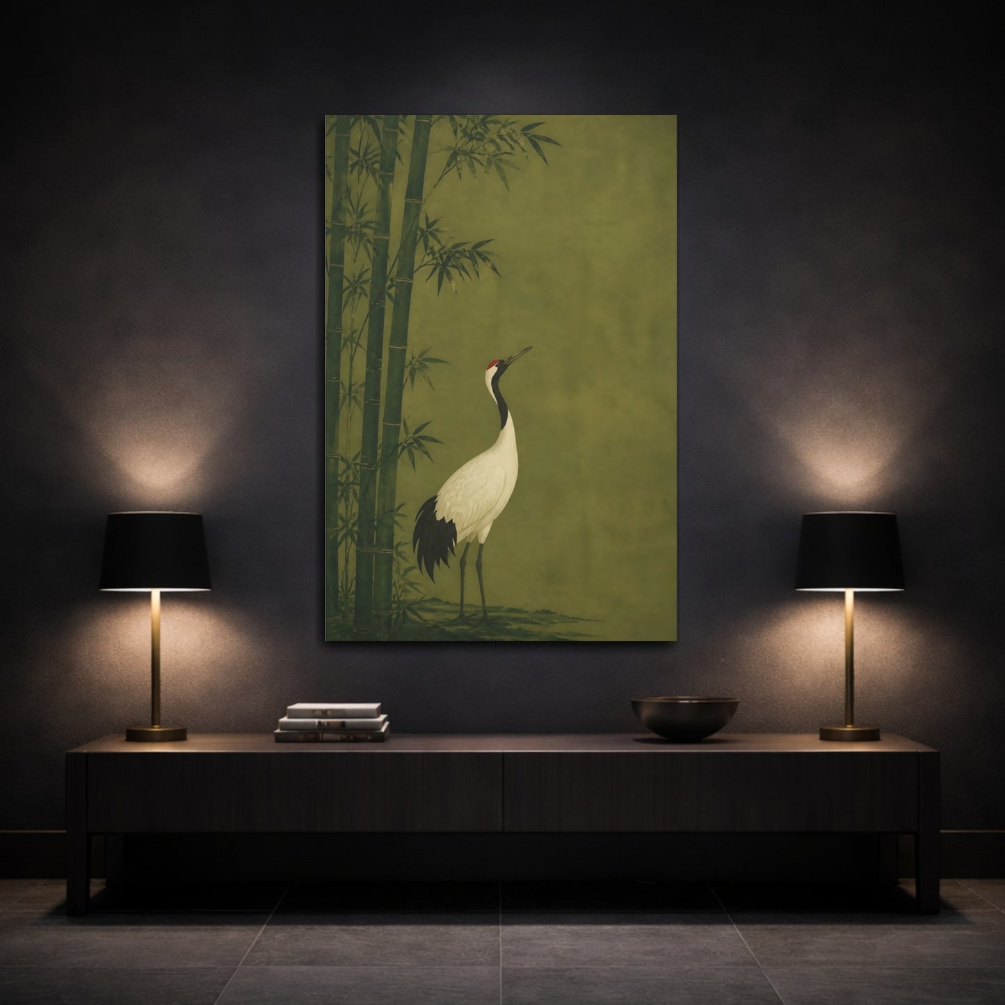 Mockup 3. Japanese Crane In Bamboo shown as canvas print
