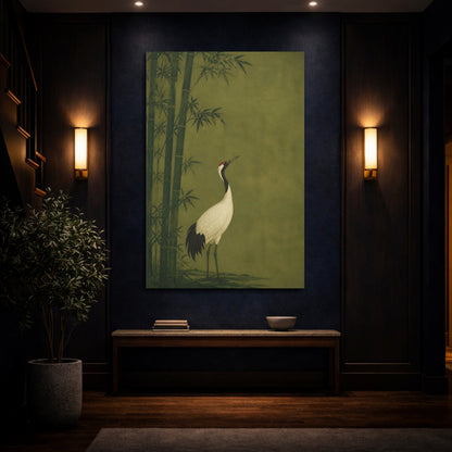 Mockup 4. Japanese Crane In Bamboo shown as canvas print