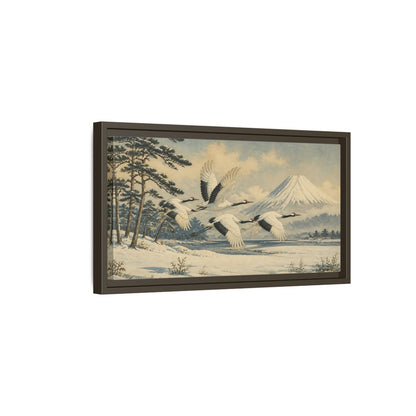 Side Mockup 7. Japanese Cranes In Snow shown as framed canvas print