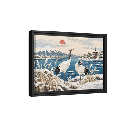 Side Mockup 6. Japanese Cranes Lakeside shown as framed canvas print
