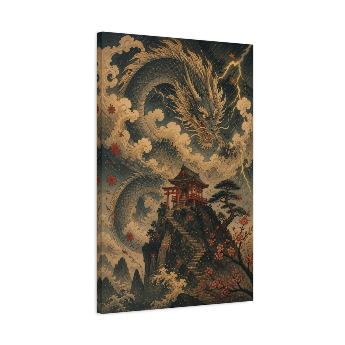 Side Mockup 2. Japanese Dragon Shrine shown as canvas print