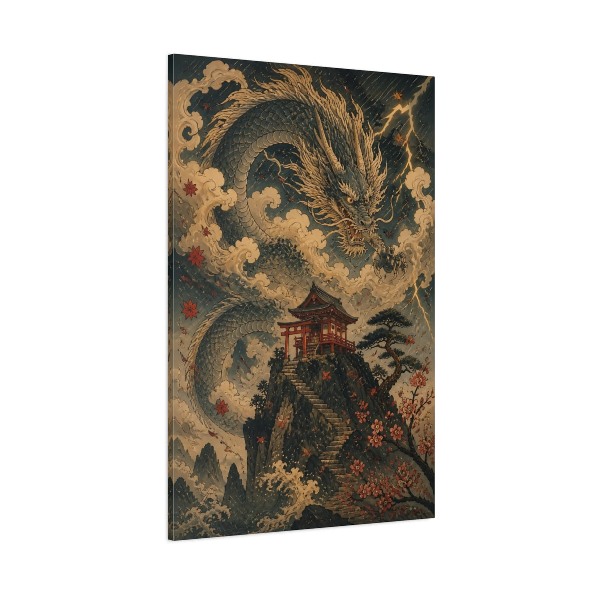 Side Mockup 1. Japanese Dragon Shrine shown as canvas print