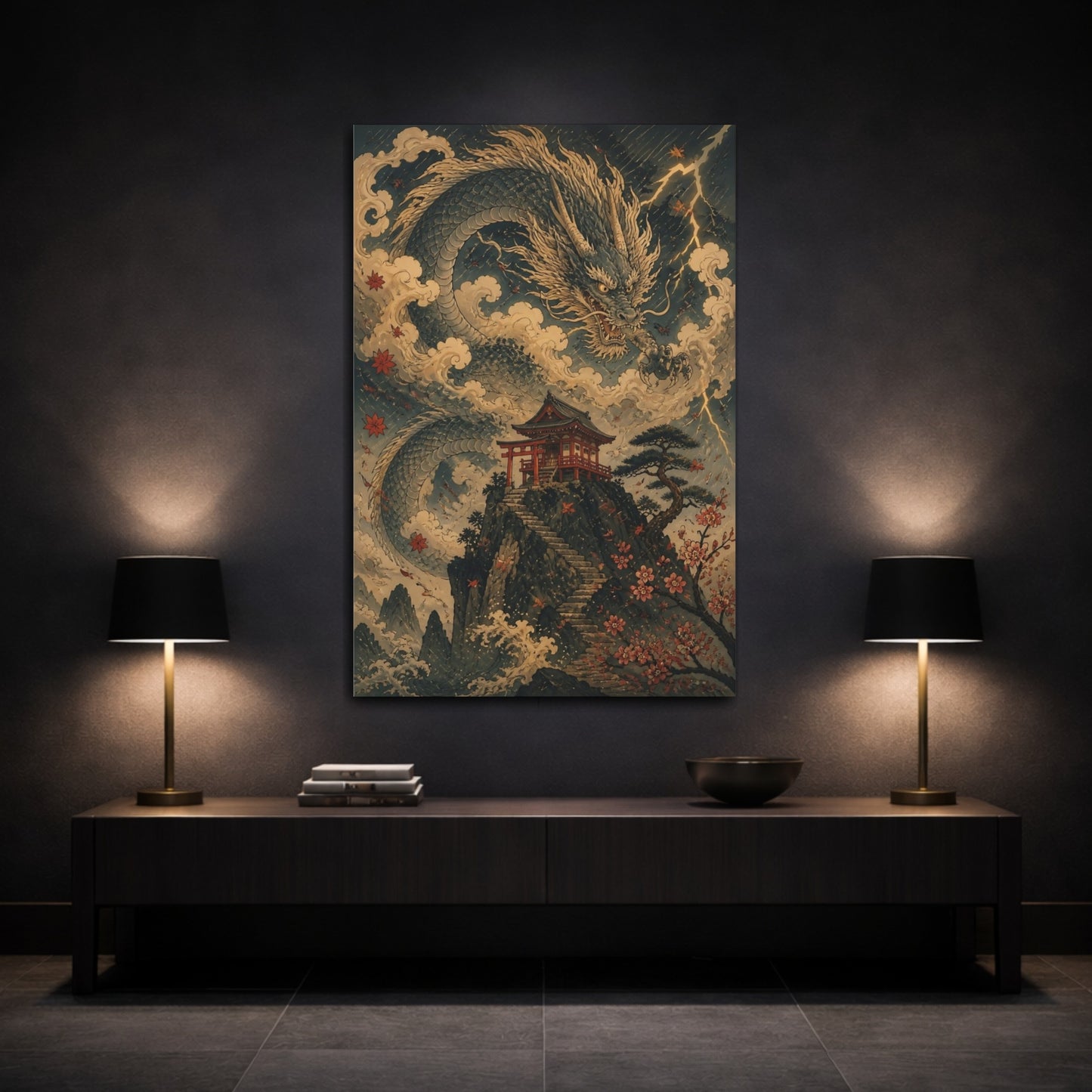 Mockup 3. Japanese Dragon Shrine shown as canvas print