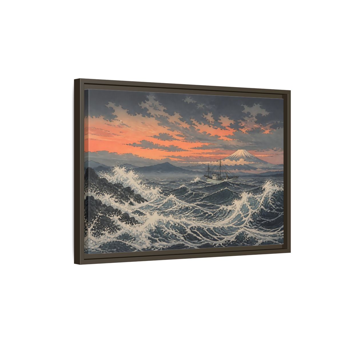 Side Mockup 2. Japanese Fishing Boat At Sea shown as framed canvas print