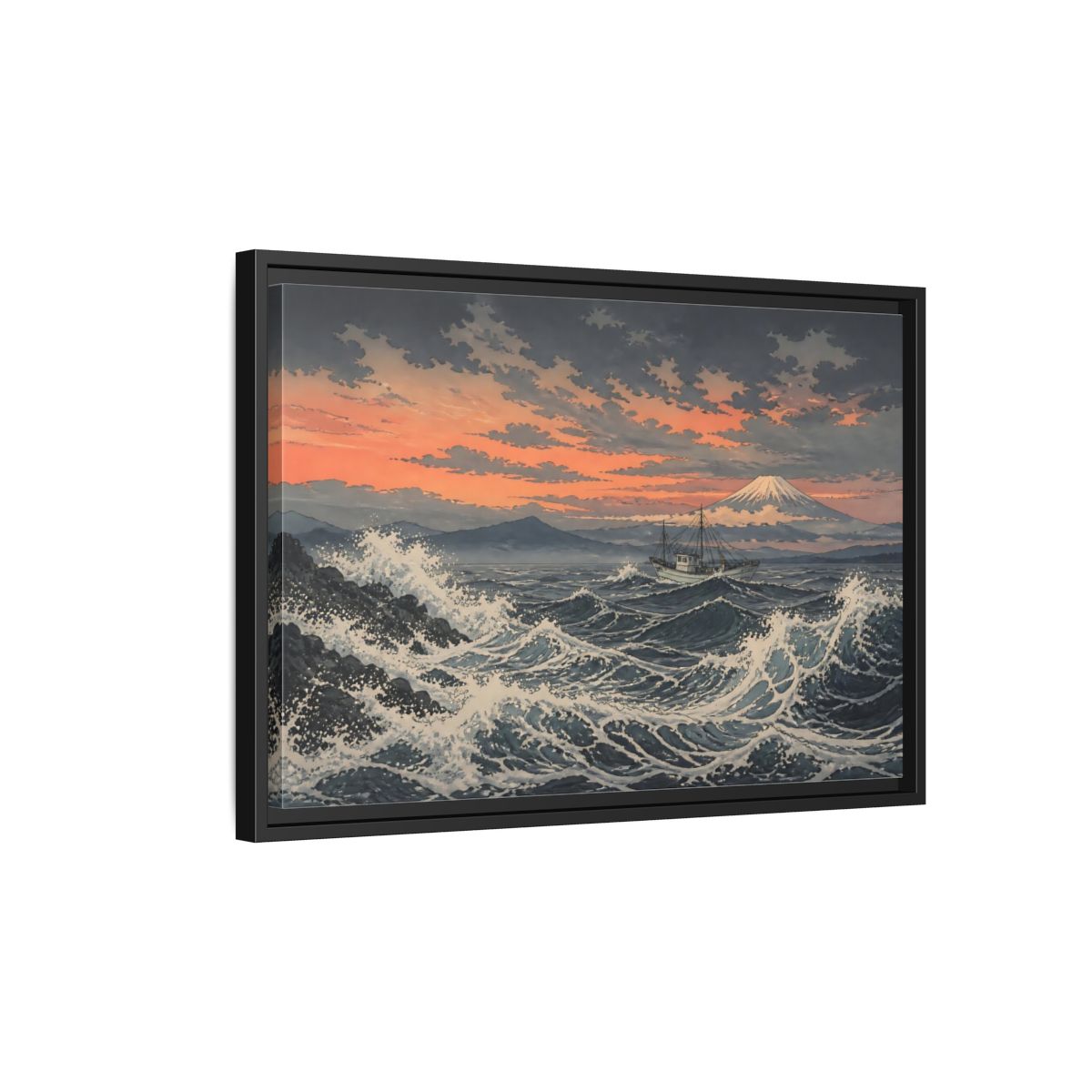 Side Mockup 3. Japanese Fishing Boat At Sea shown as framed canvas print