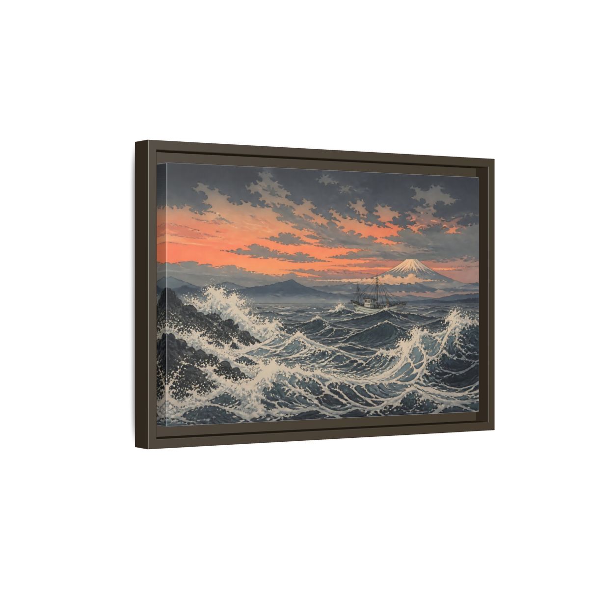 Side Mockup 5. Japanese Fishing Boat At Sea shown as framed canvas print