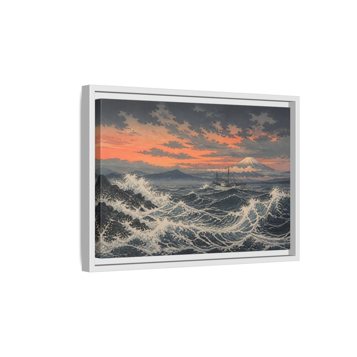 Side Mockup 4. Japanese Fishing Boat At Sea shown as framed canvas print