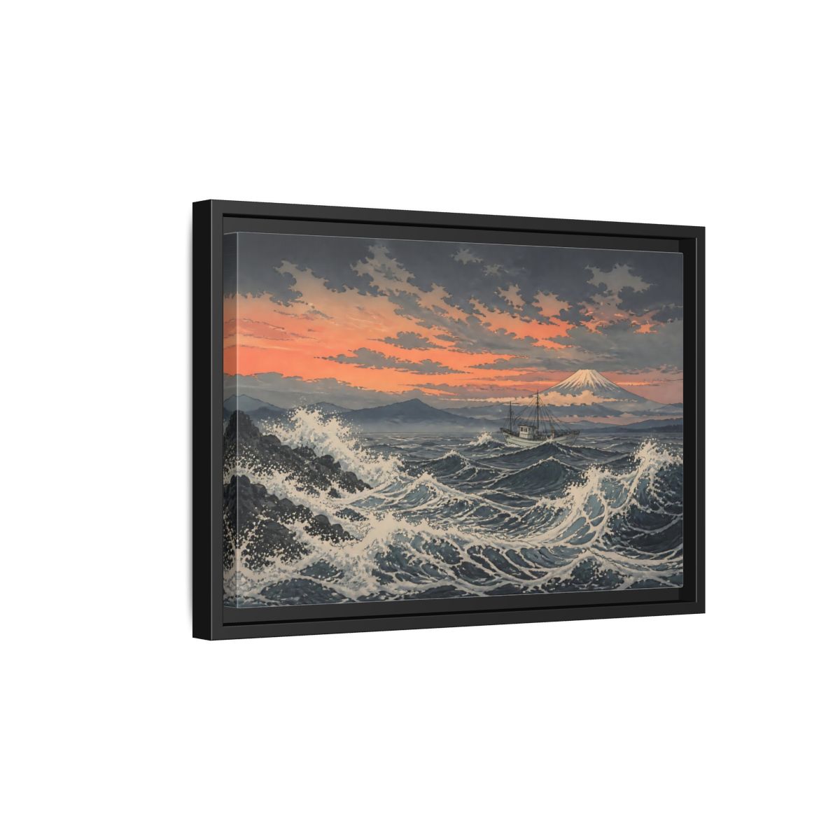 Side Mockup 6. Japanese Fishing Boat At Sea shown as framed canvas print