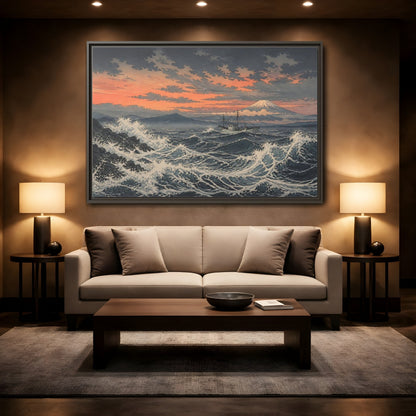 Mockup 2. Japanese Fishing Boat At Sea shown as framed canvas print