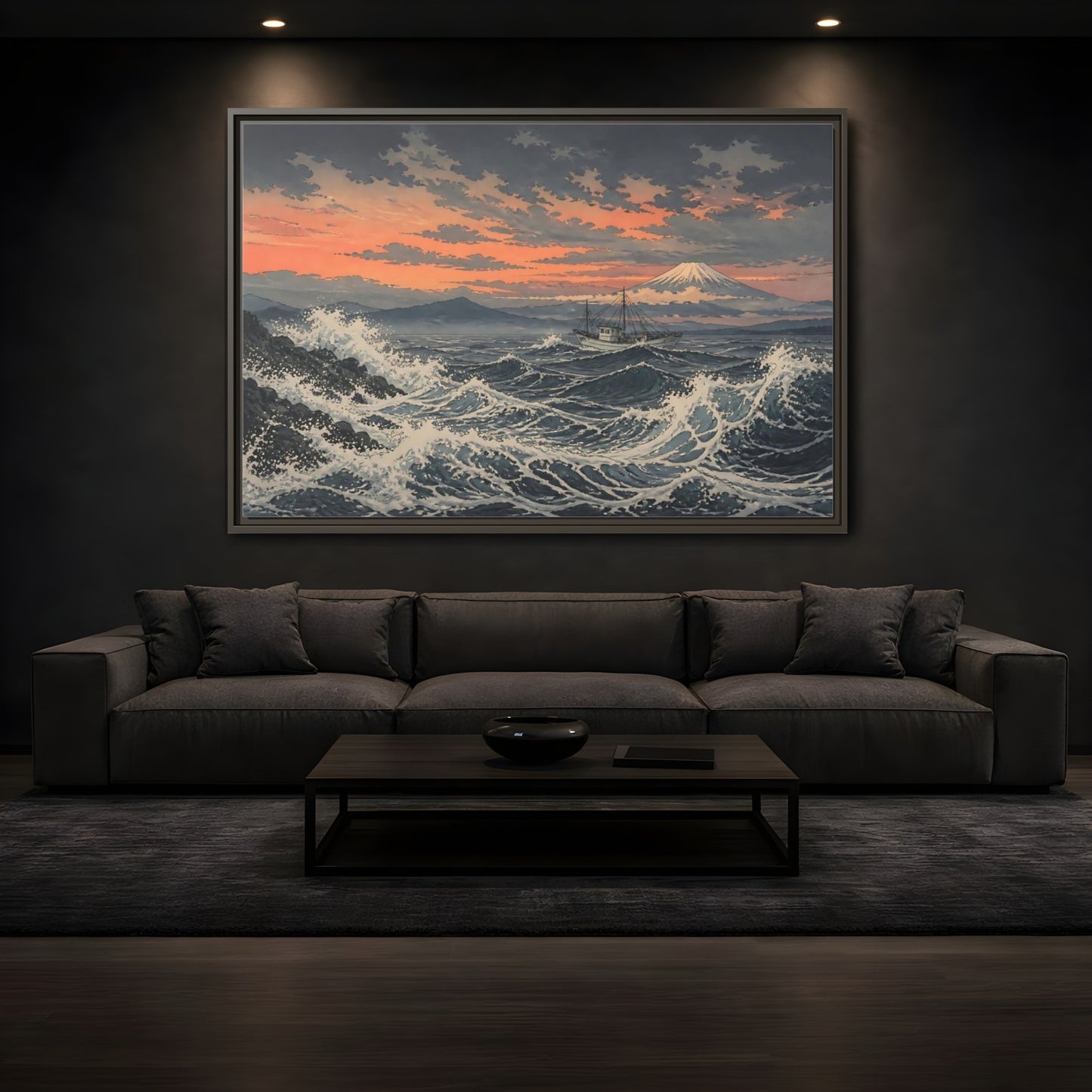 Mockup 3. Japanese Fishing Boat At Sea shown as framed canvas print