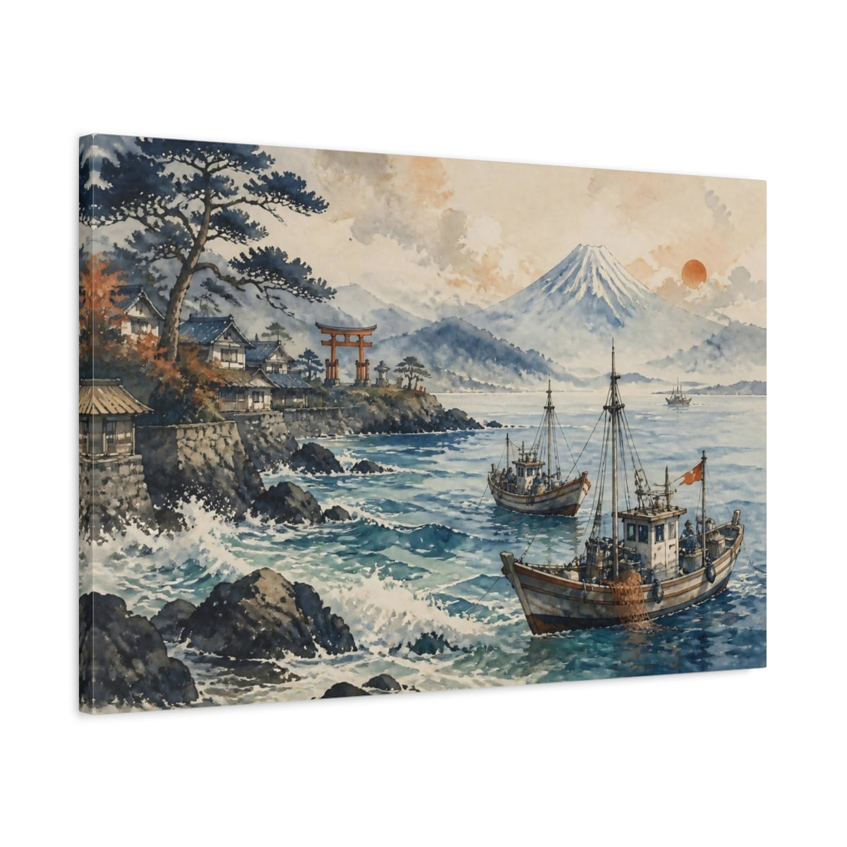 Side Mockup 2. Japanese Fishing Boats By Torii shown as canvas print