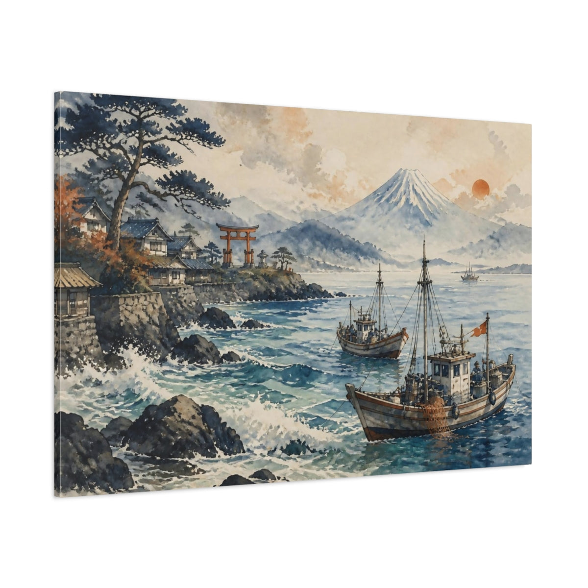 Side Mockup 1. Japanese Fishing Boats By Torii shown as canvas print