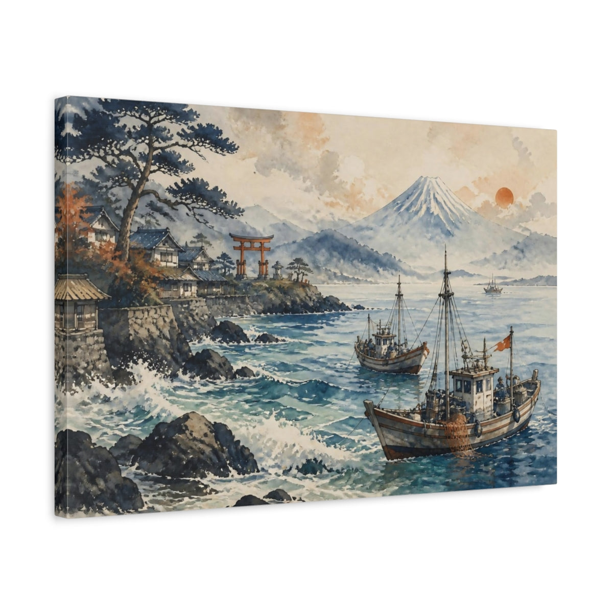 Side Mockup 3. Japanese Fishing Boats By Torii shown as canvas print