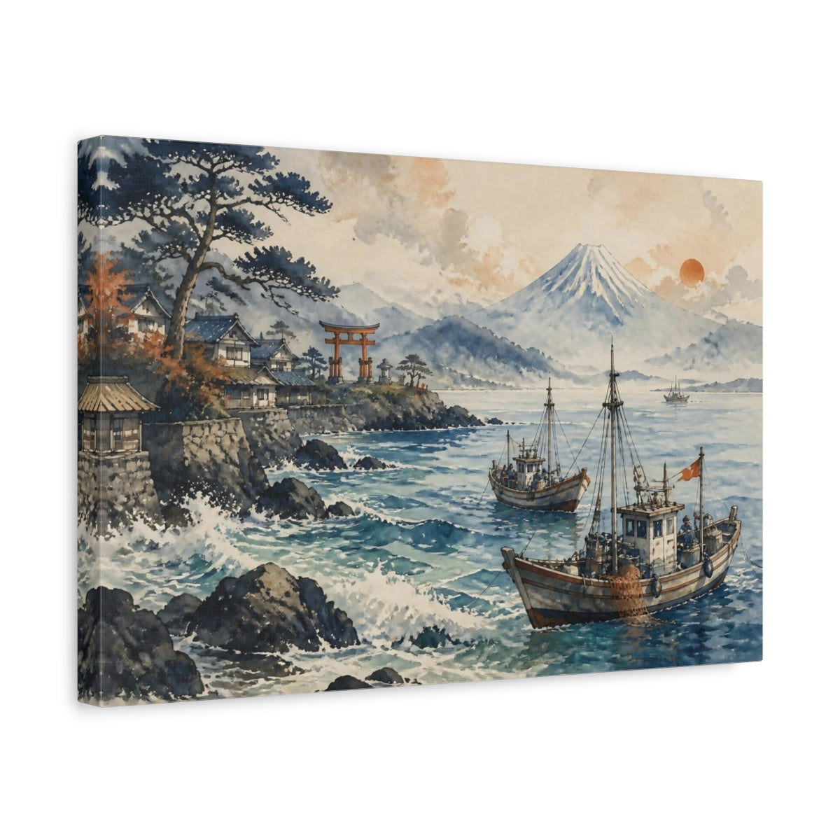 Side Mockup 4. Japanese Fishing Boats By Torii shown as canvas print