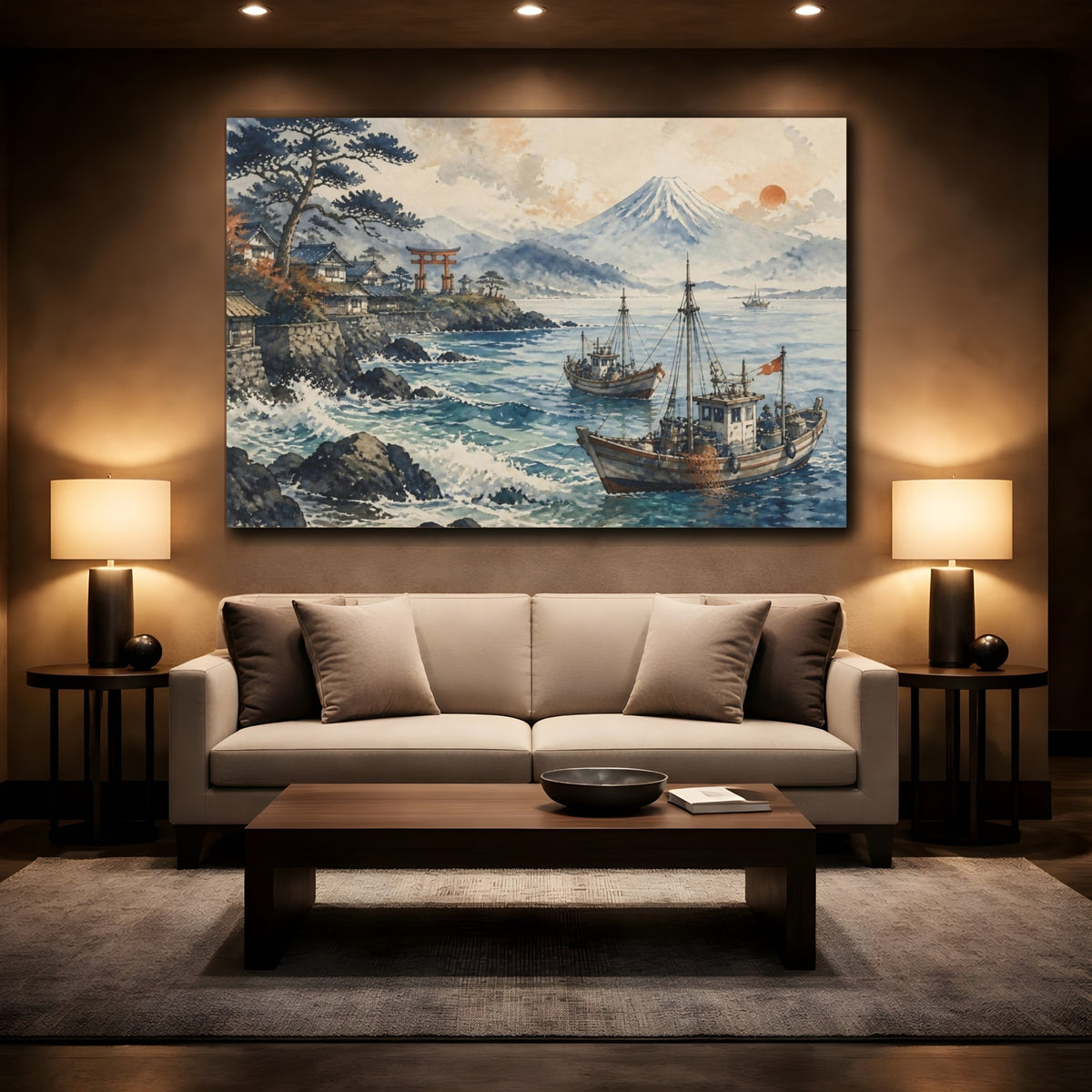 Mockup 2. Japanese Fishing Boats By Torii shown as canvas print