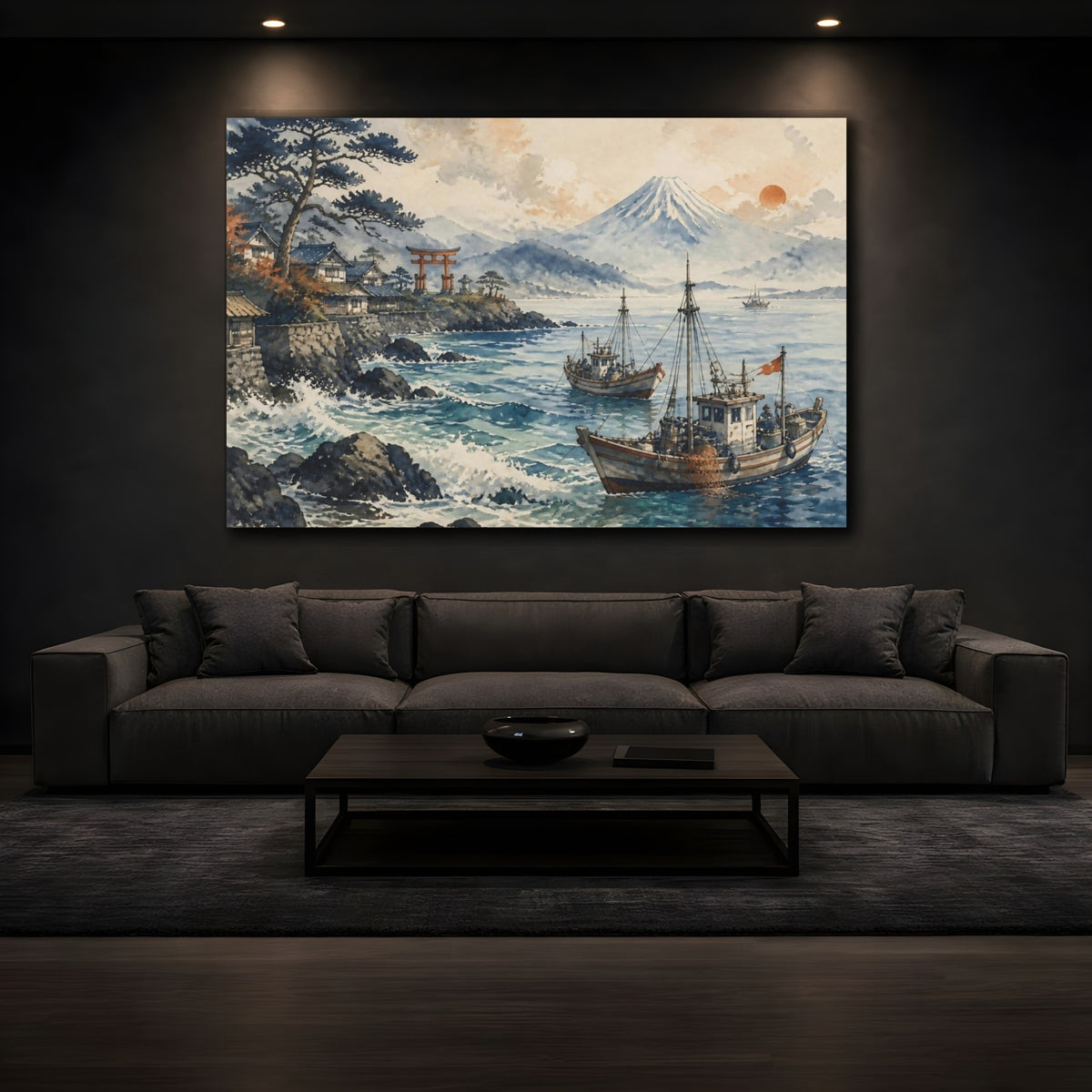 Mockup 3. Japanese Fishing Boats By Torii shown as canvas print