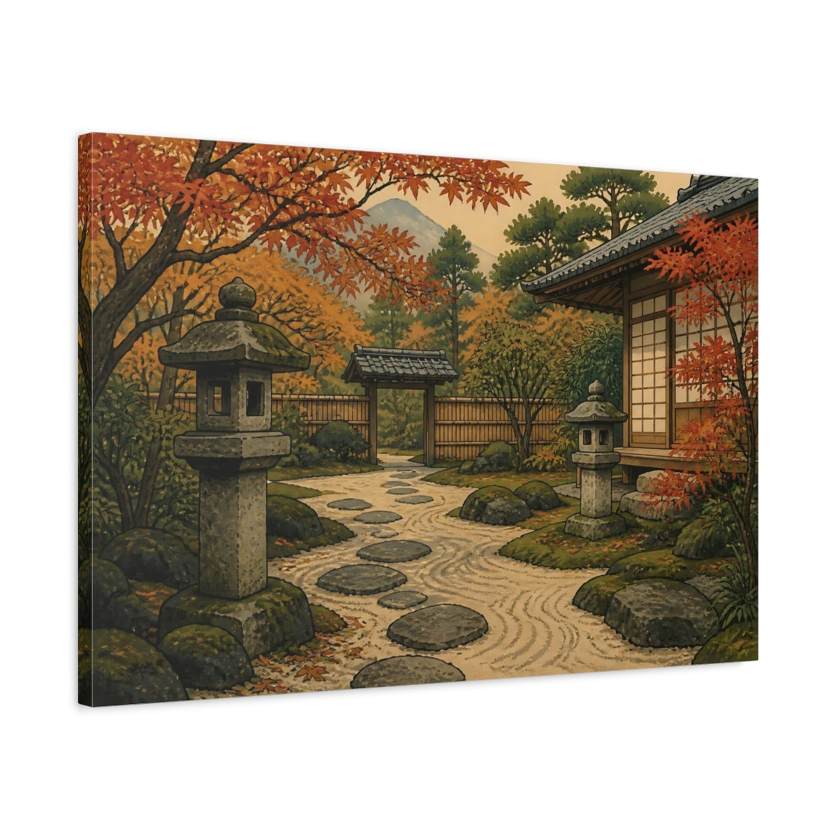 Side Mockup 2. Japanese Garden Path shown as canvas print