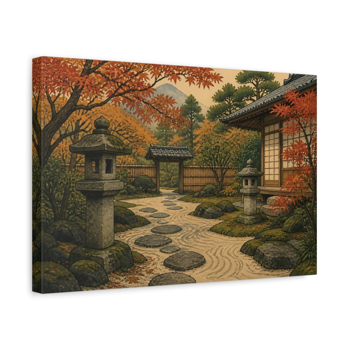 Side Mockup 4. Japanese Garden Path shown as canvas print