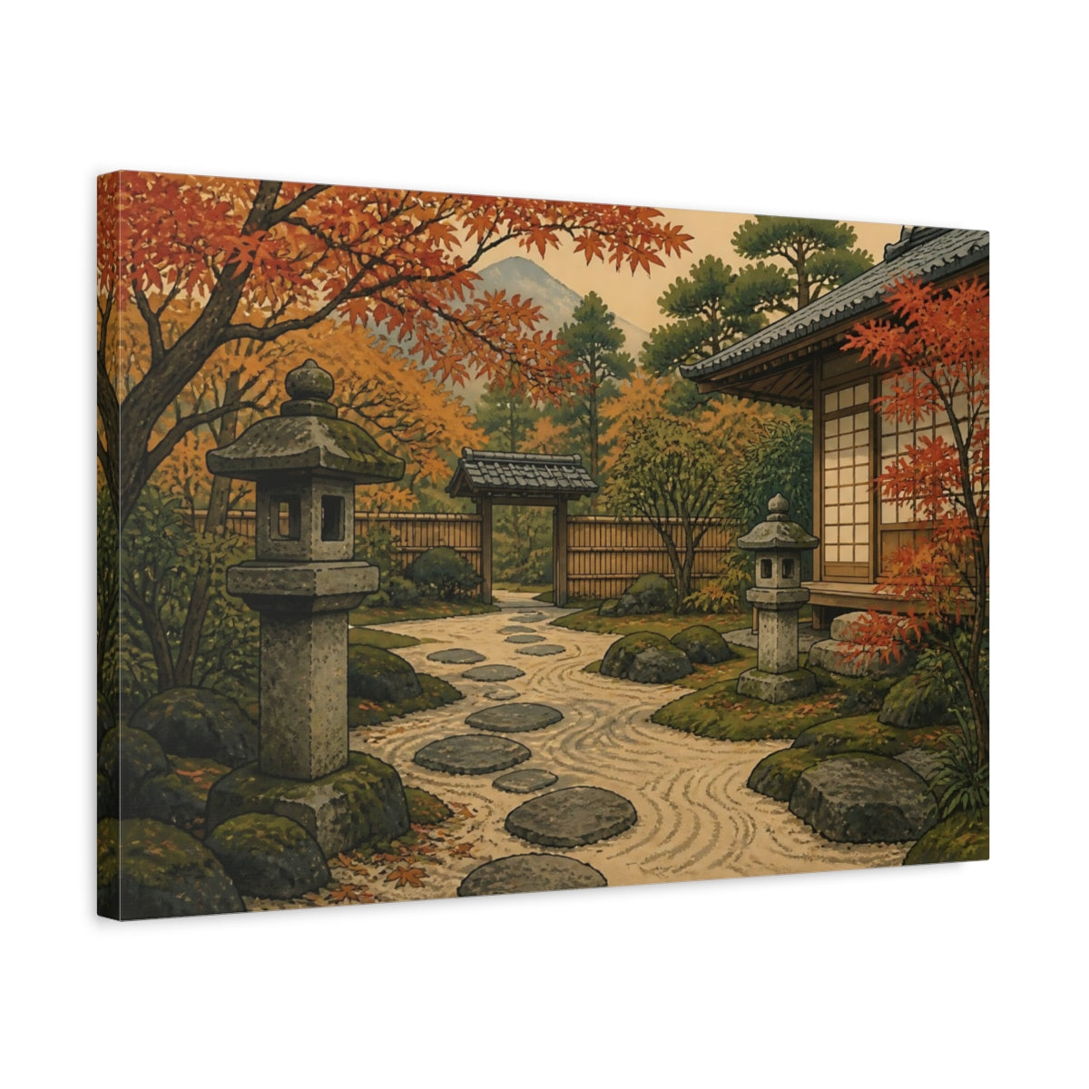 Side Mockup 3. Japanese Garden Path shown as canvas print