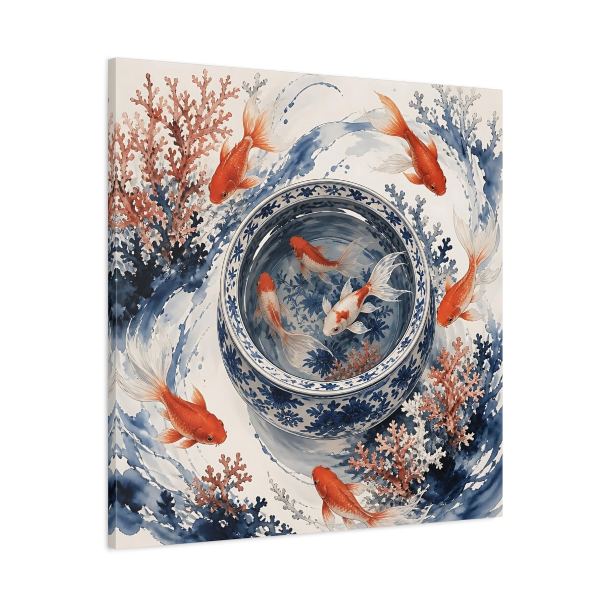 Main Mockup. Japanese Goldfish Basin shown as canvas print