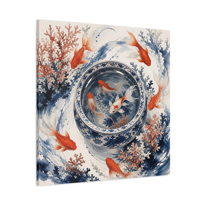 Main Mockup. Japanese Goldfish Basin shown as canvas print