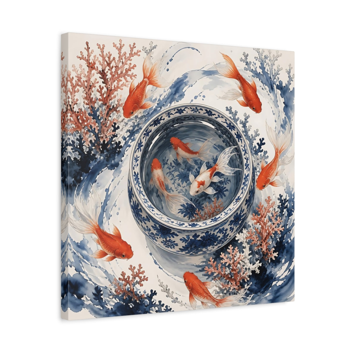 Side Mockup 5. Japanese Goldfish Basin shown as canvas print