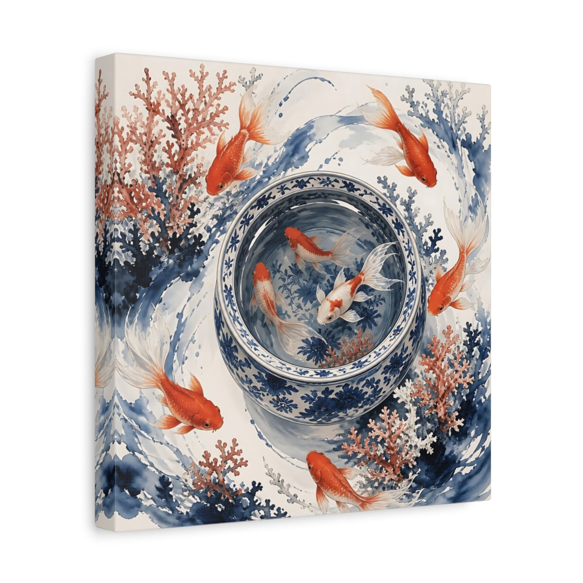 Side Mockup 8. Japanese Goldfish Basin shown as canvas print
