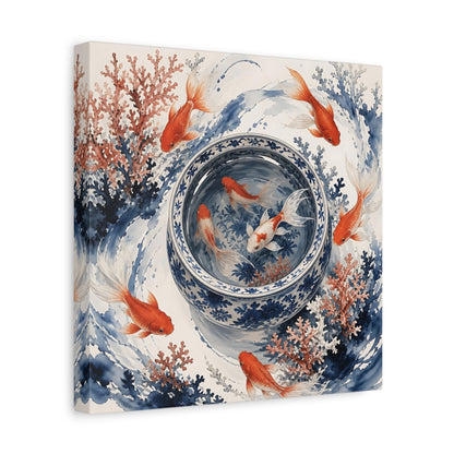 Side Mockup 8. Japanese Goldfish Basin shown as canvas print