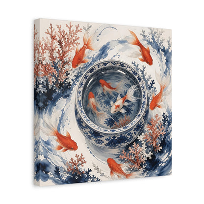 Side Mockup 7. Japanese Goldfish Basin shown as canvas print