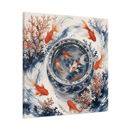 Side Mockup 3. Japanese Goldfish Basin shown as canvas print
