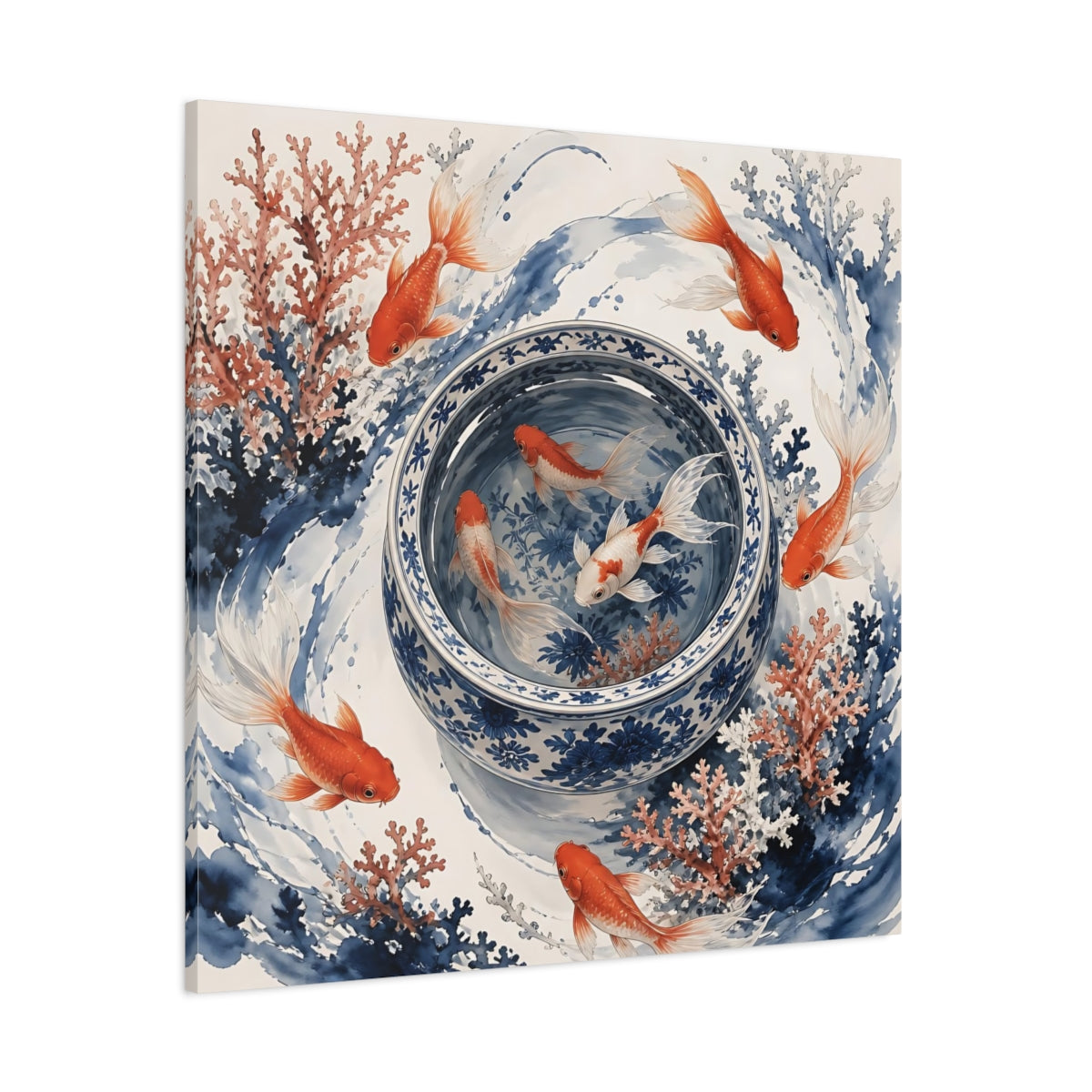 Side Mockup 1. Japanese Goldfish Basin shown as canvas print