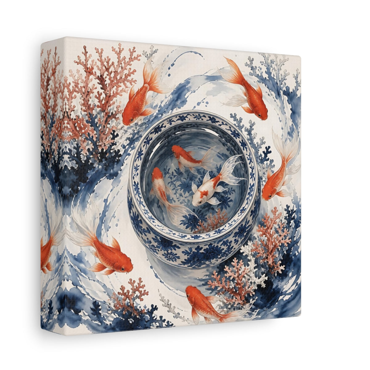 Side Mockup 2. Japanese Goldfish Basin shown as canvas print