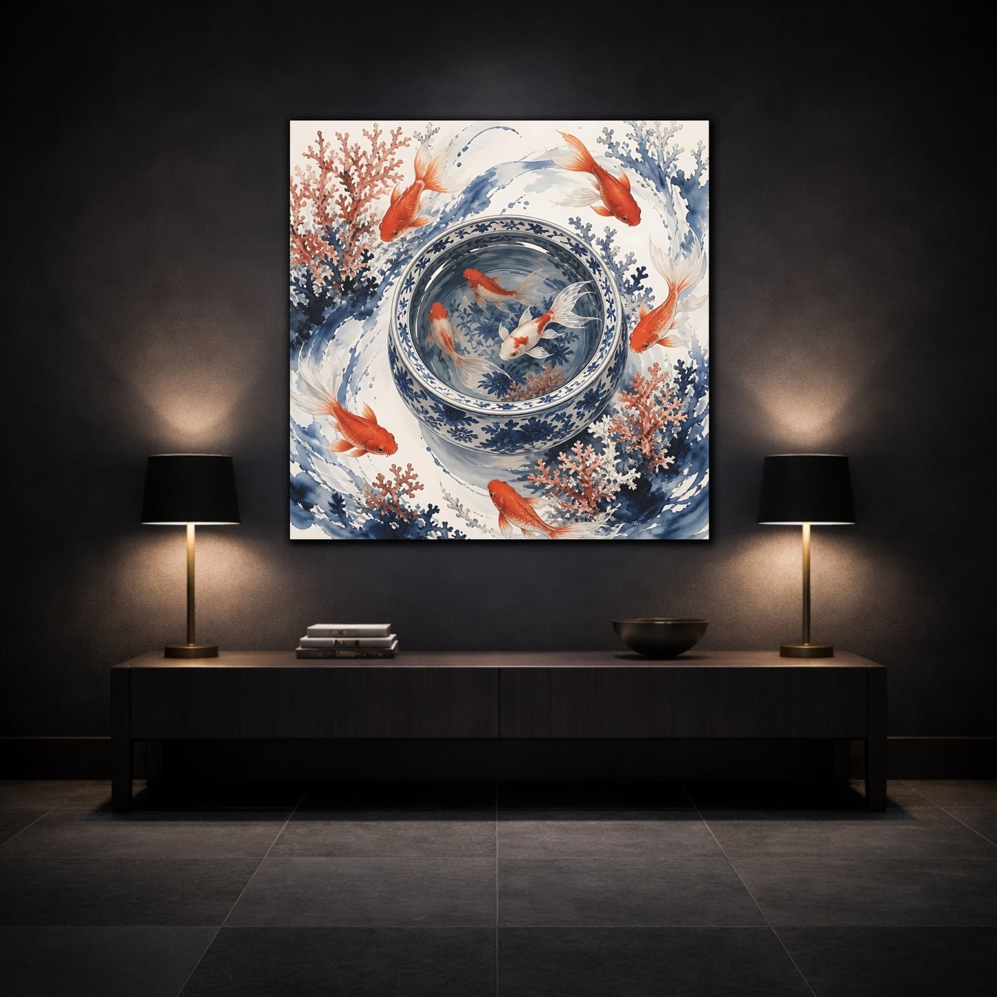 Mockup 3. Japanese Goldfish Basin shown as canvas print