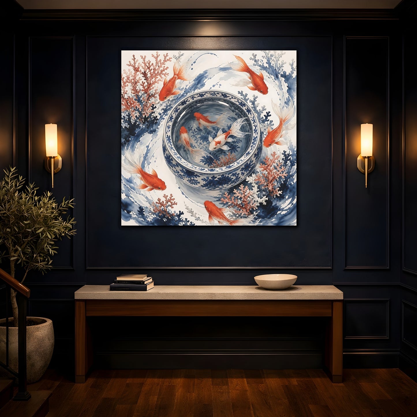 Mockup 4. Japanese Goldfish Basin shown as canvas print