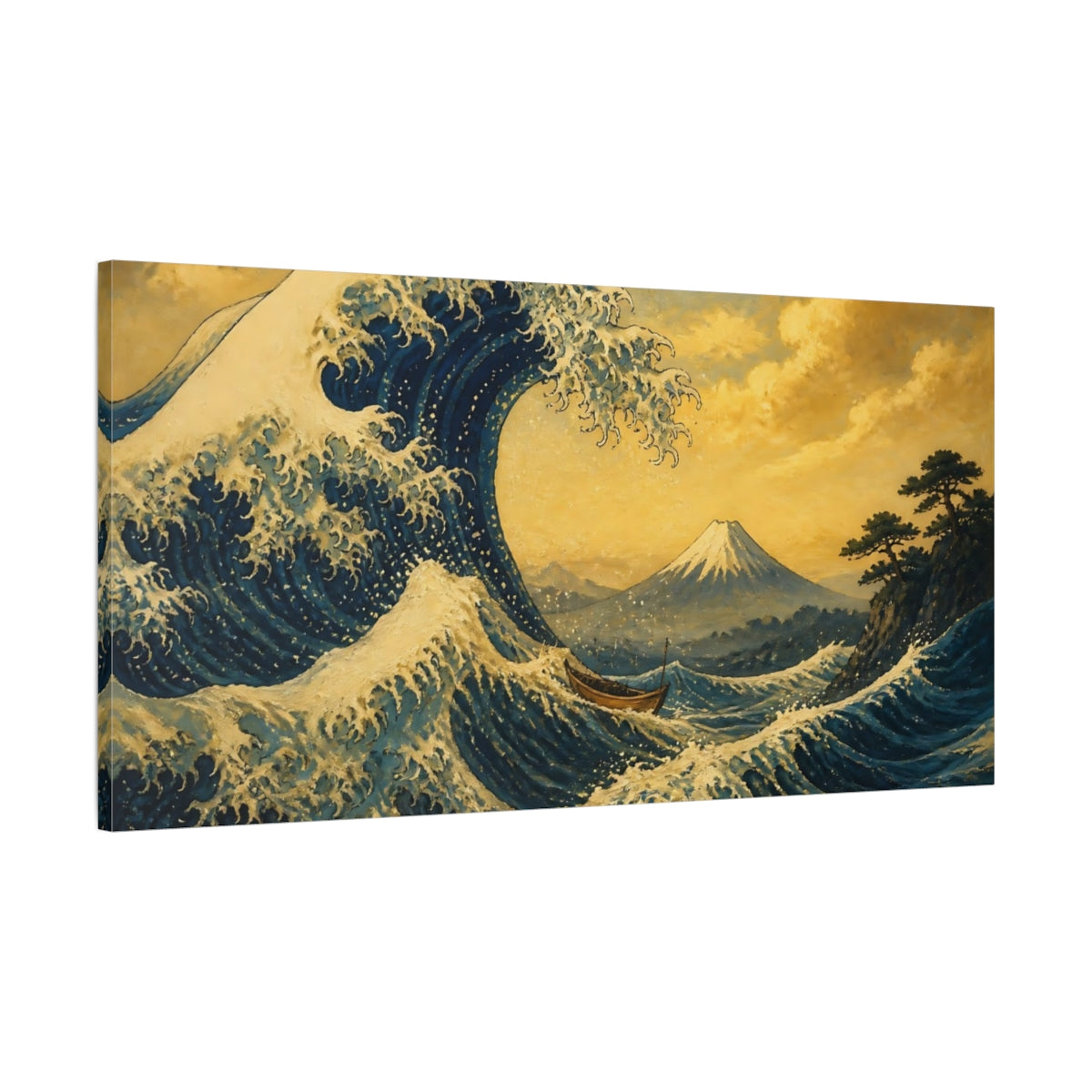 Main Mockup. Japanese Great Wave With Boat shown as canvas print