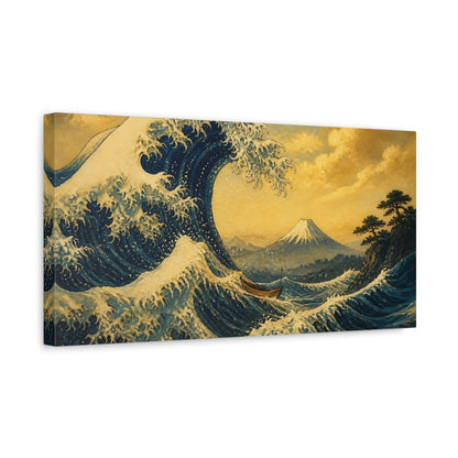 Side Mockup 3. Japanese Great Wave With Boat shown as canvas print