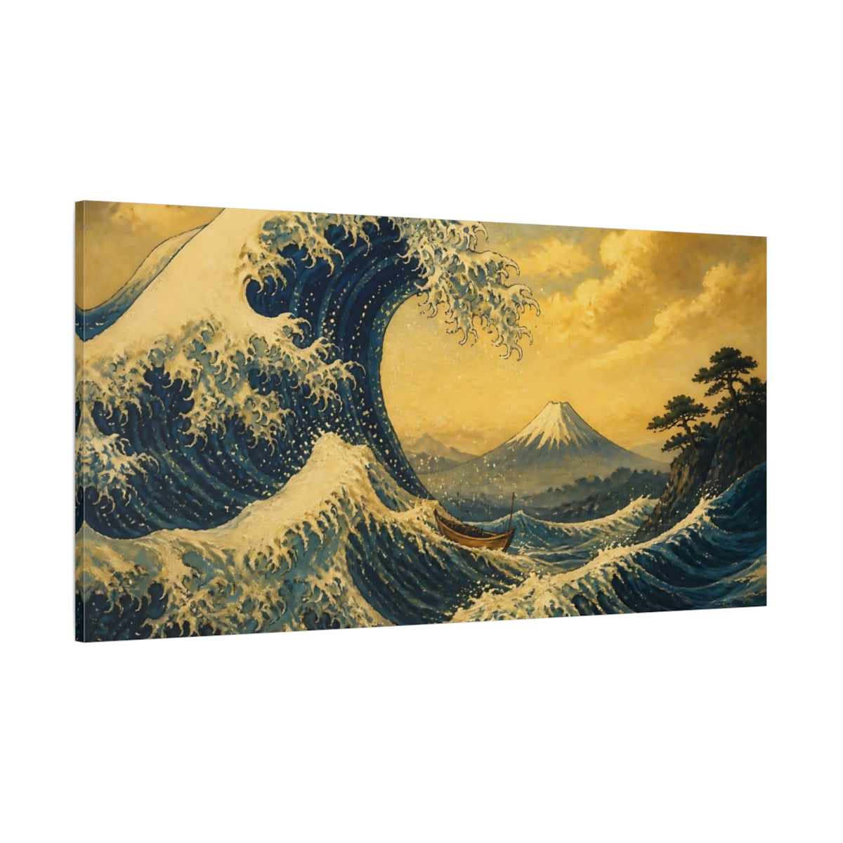 Side Mockup 2. Japanese Great Wave With Boat shown as canvas print