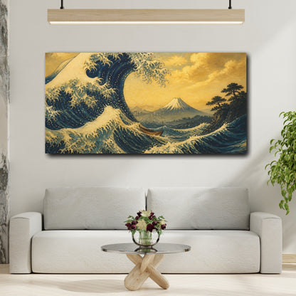 Mockup 2. Japanese Great Wave With Boat shown as canvas print