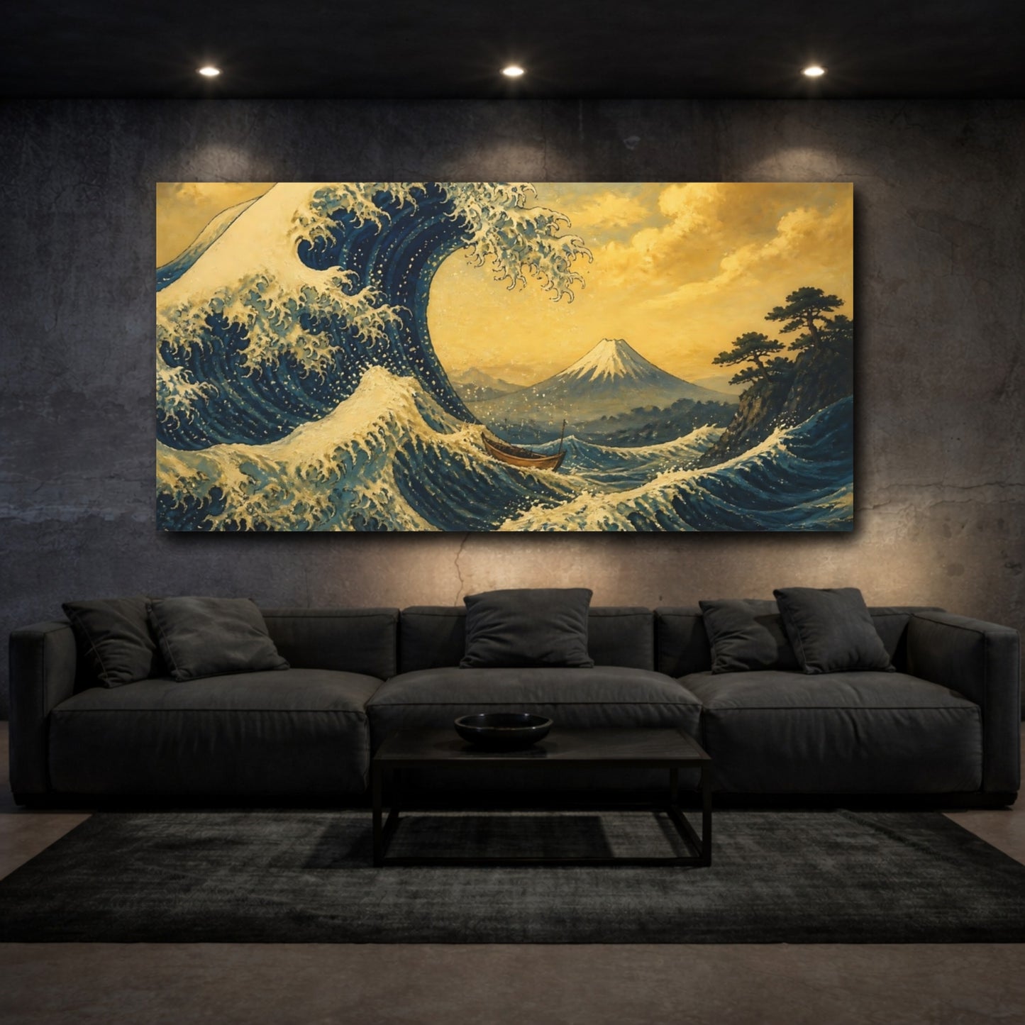 Mockup 3. Japanese Great Wave With Boat shown as canvas print