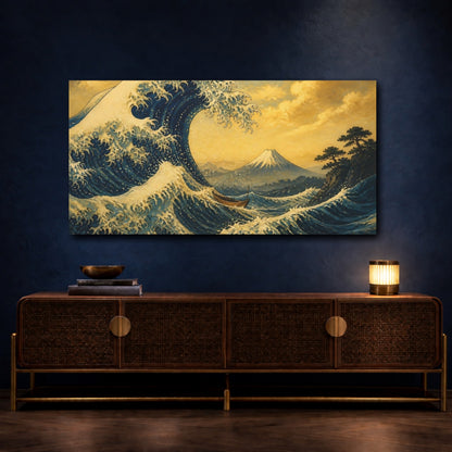 Mockup 4. Japanese Great Wave With Boat shown as canvas print