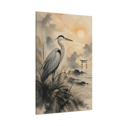 Side Mockup 1. Japanese Heron At Torii shown as canvas print